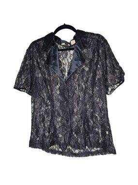 VTG Victoria's Secret L Black Top Sheer Lace Satin Whimsigoth Witchy Grunge